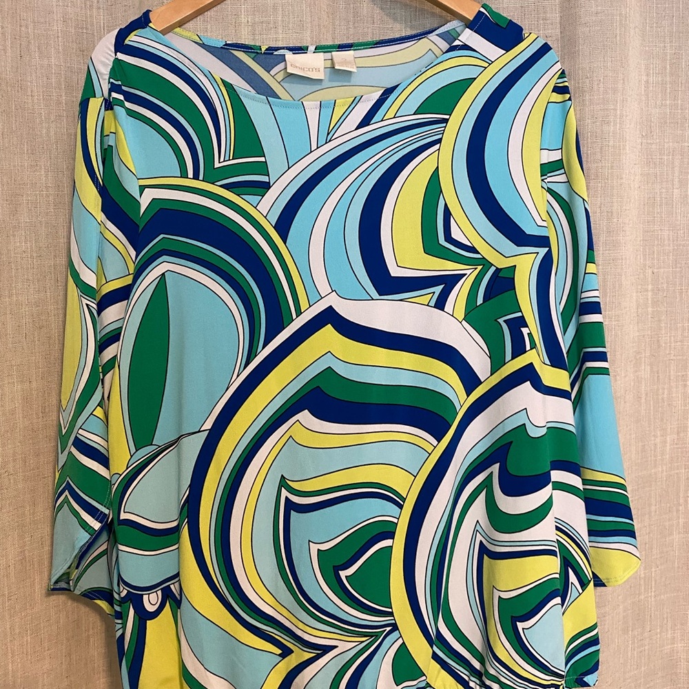 Chico's Blue and Green Blouse Vibrant Top